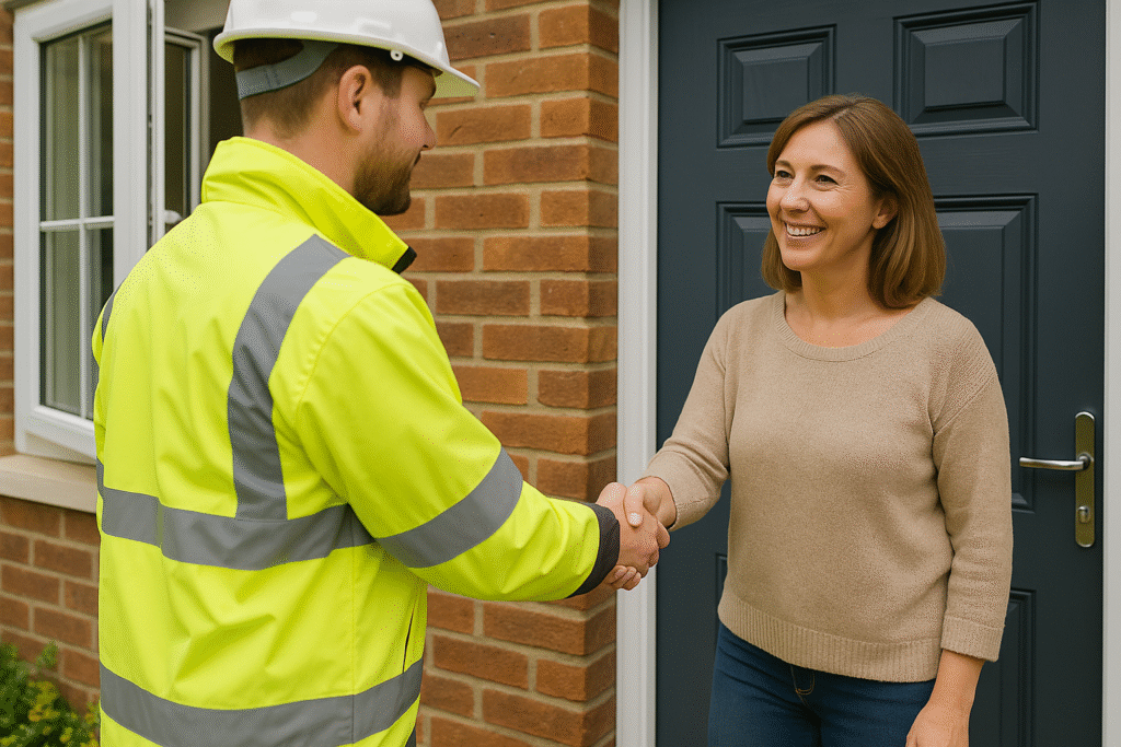 Installer shaking hands with homeowner