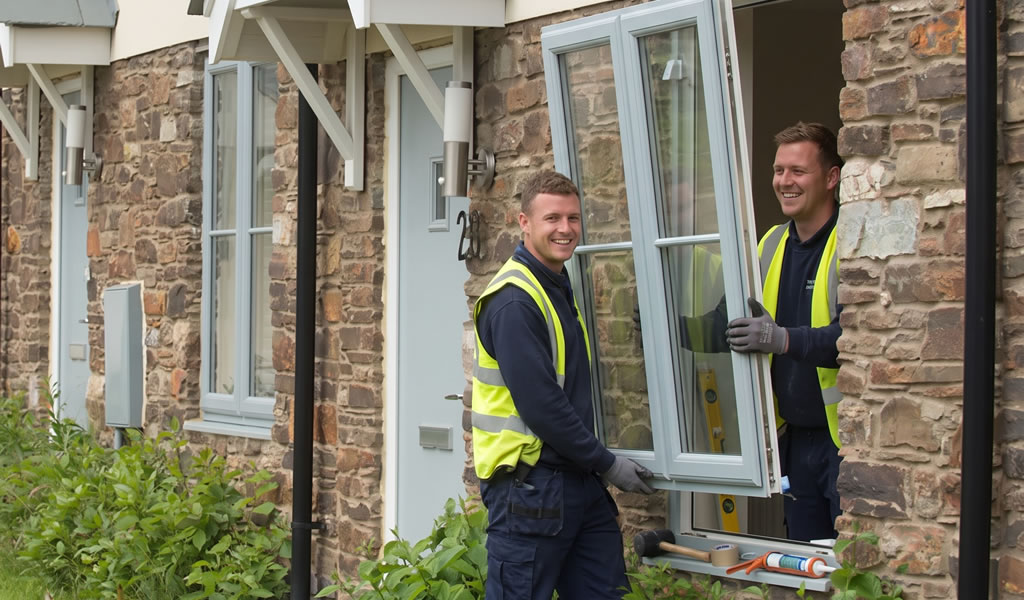 Eurocell window mid-installation on a housing development