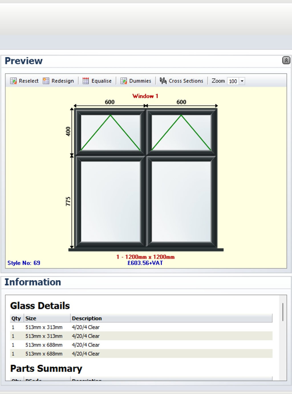 Live preview and frame detail view in Window Designer